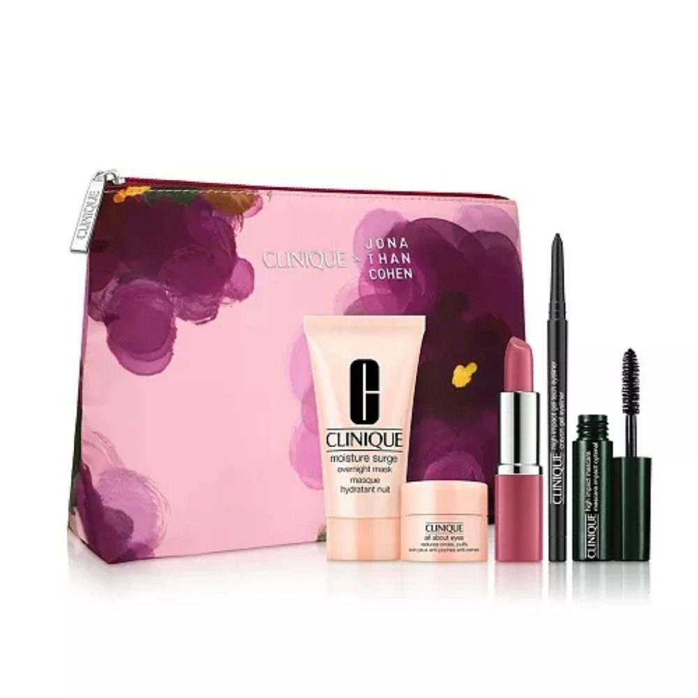 Clinique Floral Pink Purple Cosmetic Skincare 6 Piece Set